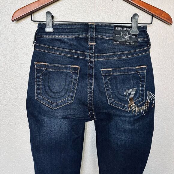 True Religion Mid Rise Skinny Dark Studded Pocket Denim Jeans 24 - Picture 5 of 7